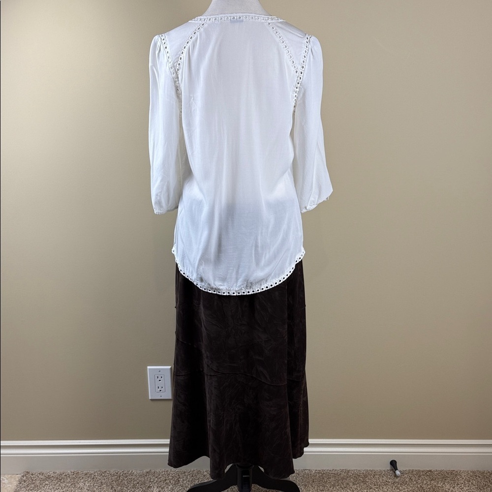 Reitmans Peasant Blouse Off-White Cream V-Neck 3/4 Sleeve Eyelet Trim Size Small - Picture 8 of 14